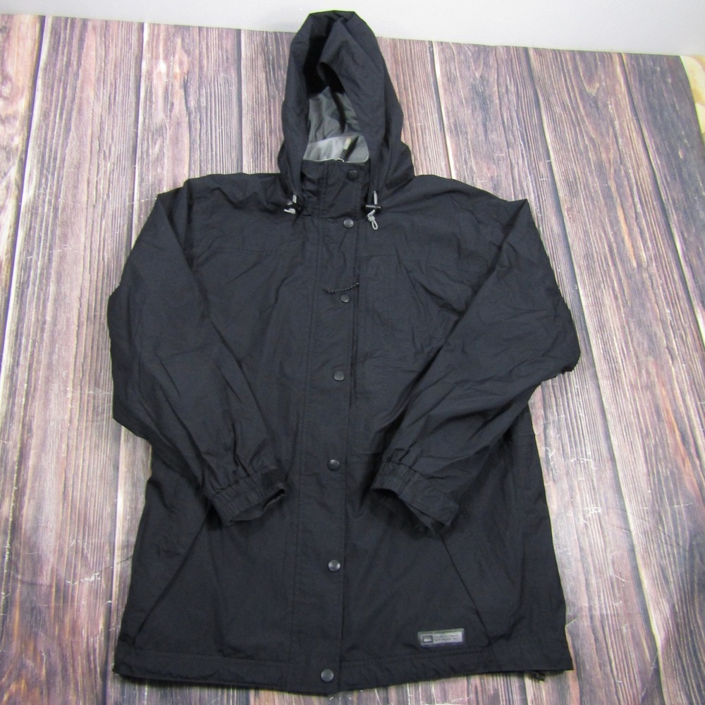 REI Rain Jacket Women Size M Black Hooded Full Zip Nylon Outdoor Parka 00092